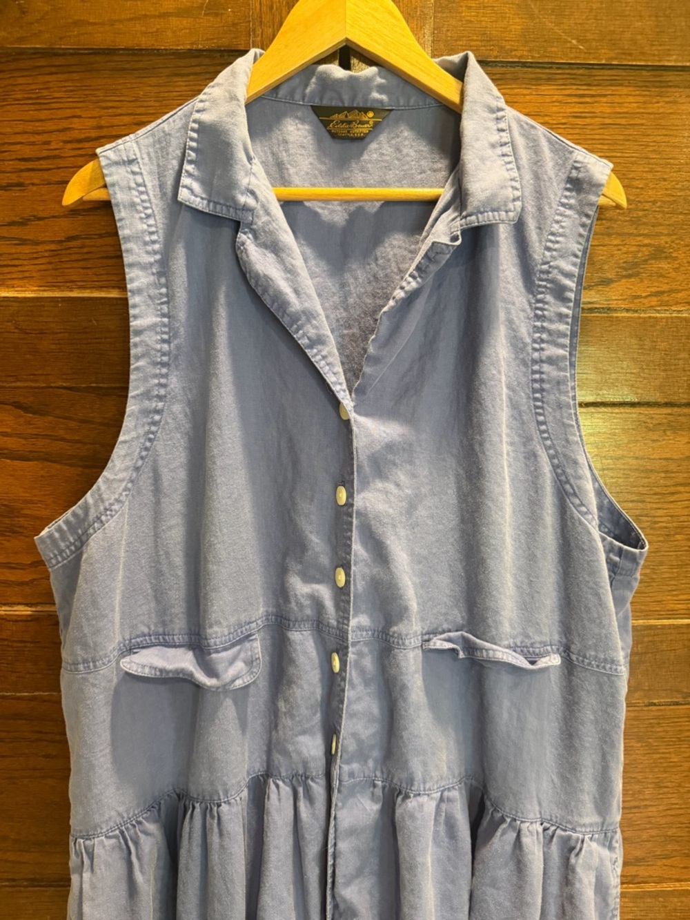 Vintage Eddie Bauer XXL linen blend Blue button maxi dress pockets 90s teacher - Picture 2 of 12